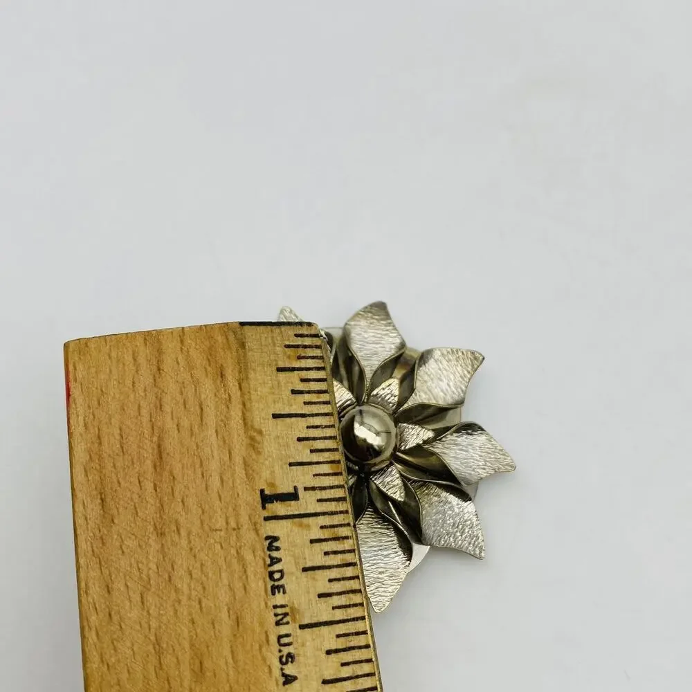 vintage flower brooch silver tone costume estate